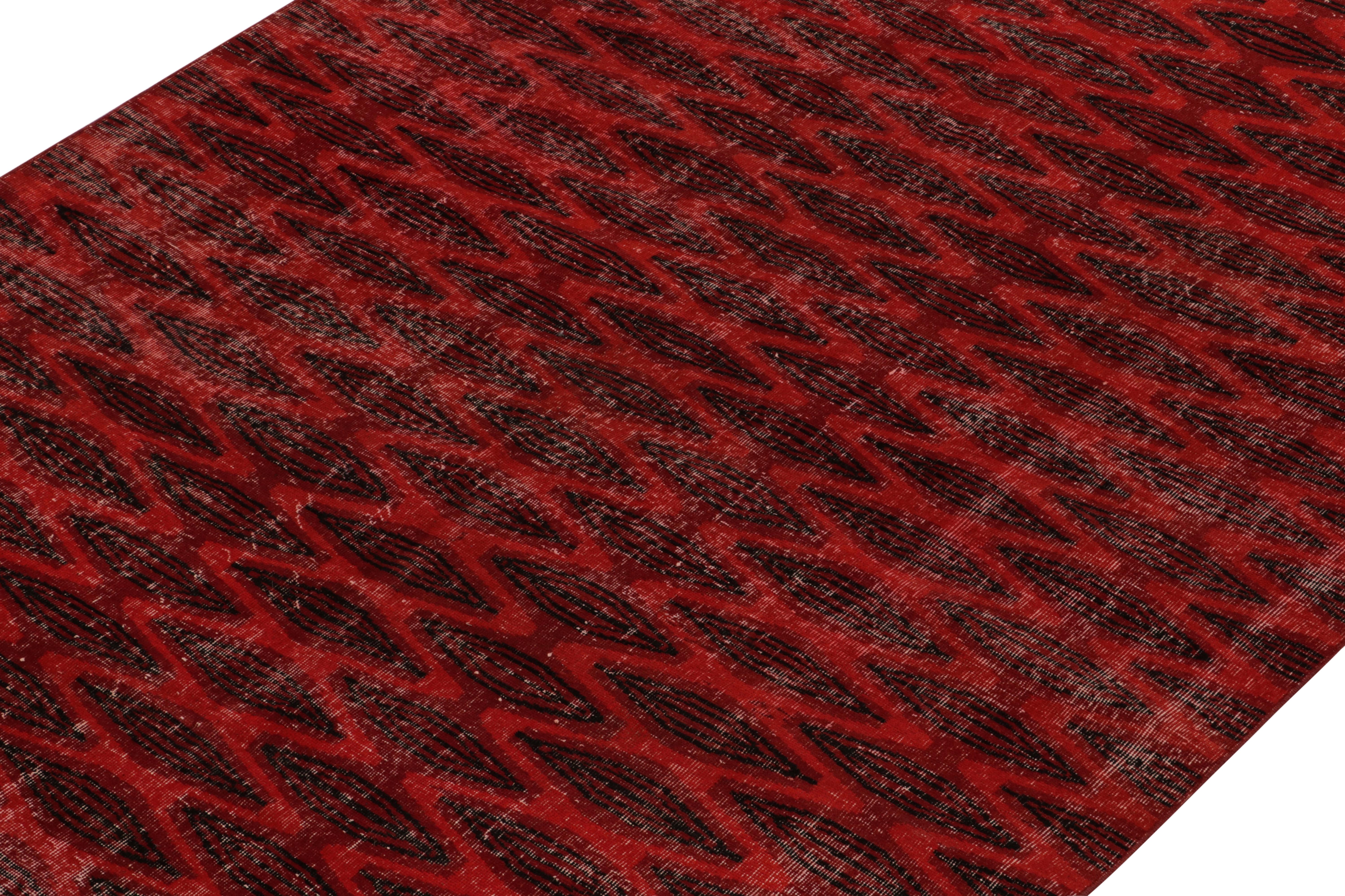 Turkish 1960s Vintage Deco Rug in Red & Black Geometric Pattern by Rug & Kilim For Sale