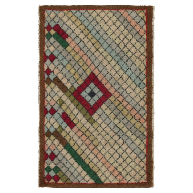 1960s Vintage Distressed Deco Rug in Multicolor Diamond Pattern by Rug ...