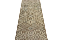 1960s Vintage Distressed Rug in Beige-Brown Geometric Pattern by Rug & Kilim