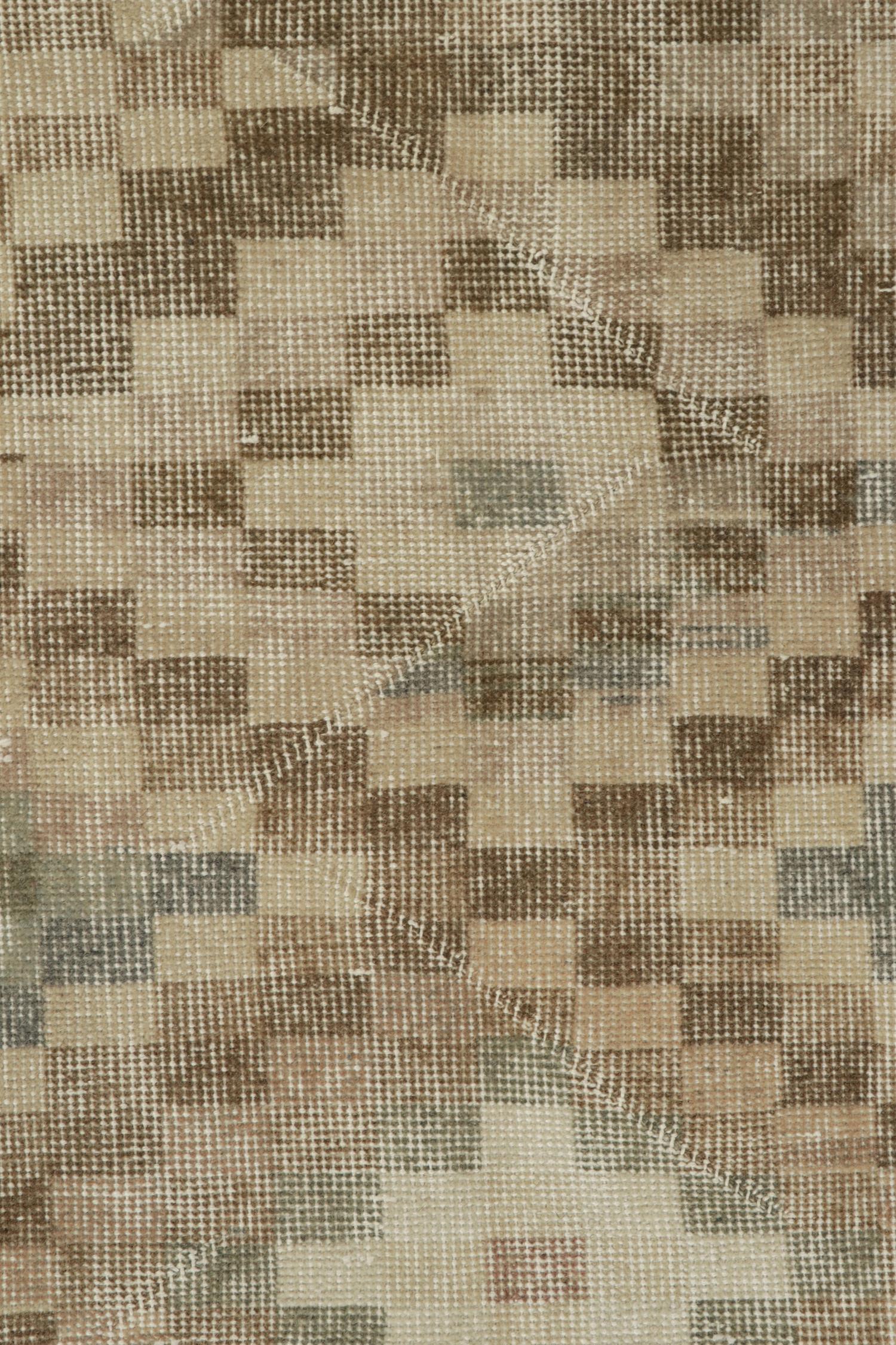 1960s Vintage Distressed Rug in Beige-Brown Geometric Pattern by Rug & Kilim In Good Condition For Sale In Long Island City, NY