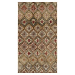 1960s Retro Distressed Rug in Beige-Brown with Colorful Pattern by Rug & Kilim