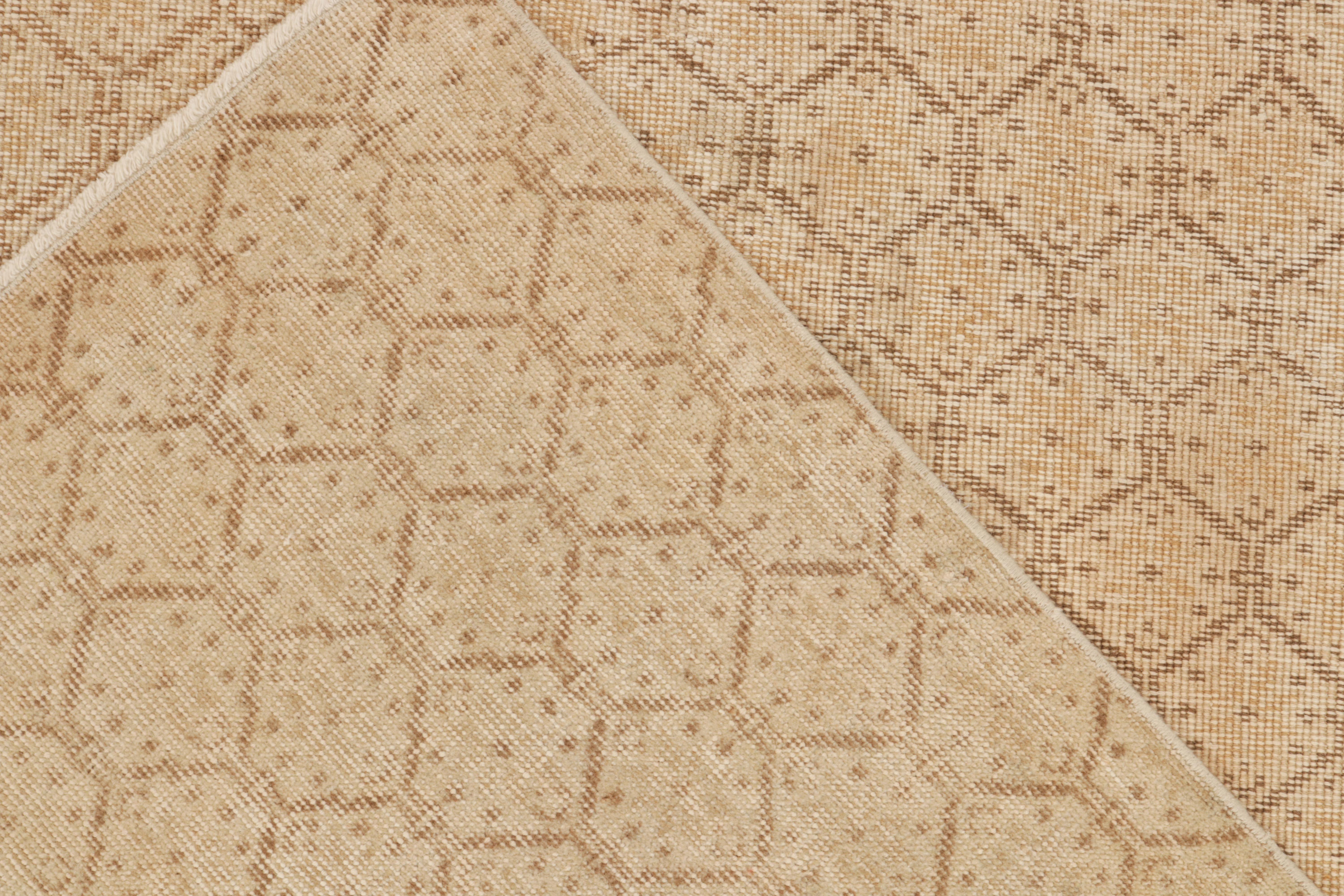 Hand-Knotted 1960s Vintage Distressed Rug in Beige Honeycomb Geometric Pattern by Rug & Kilim For Sale