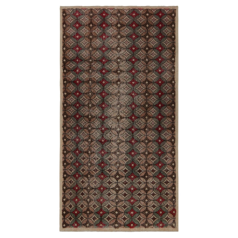 1960s Vintage Distressed Rug in Beige-Brown, Deco Patterns by Rug and ...