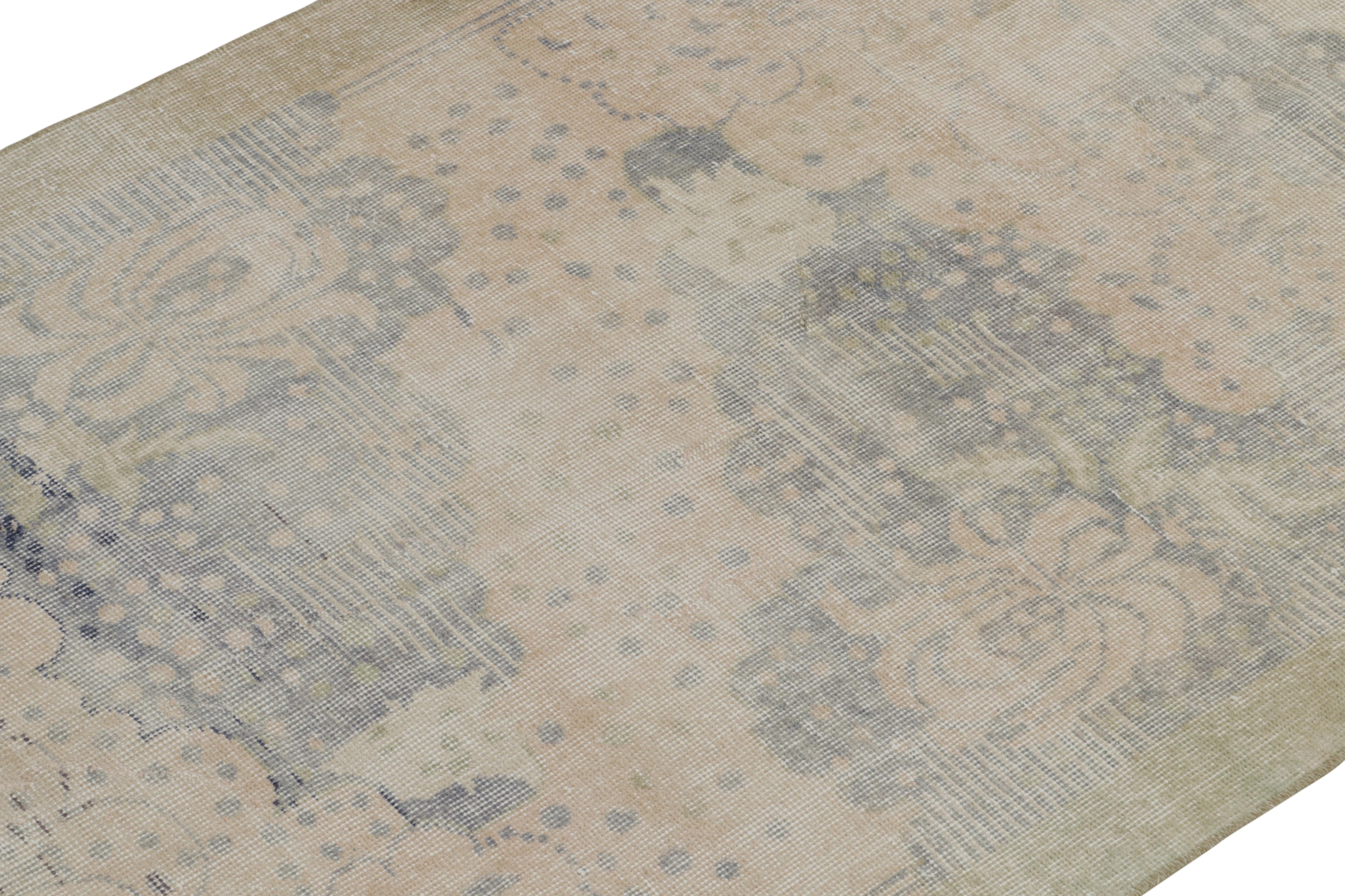 Hand-Knotted 1960s Vintage Distressed Rug in Blue, Green and Beige Abstract Patterns For Sale