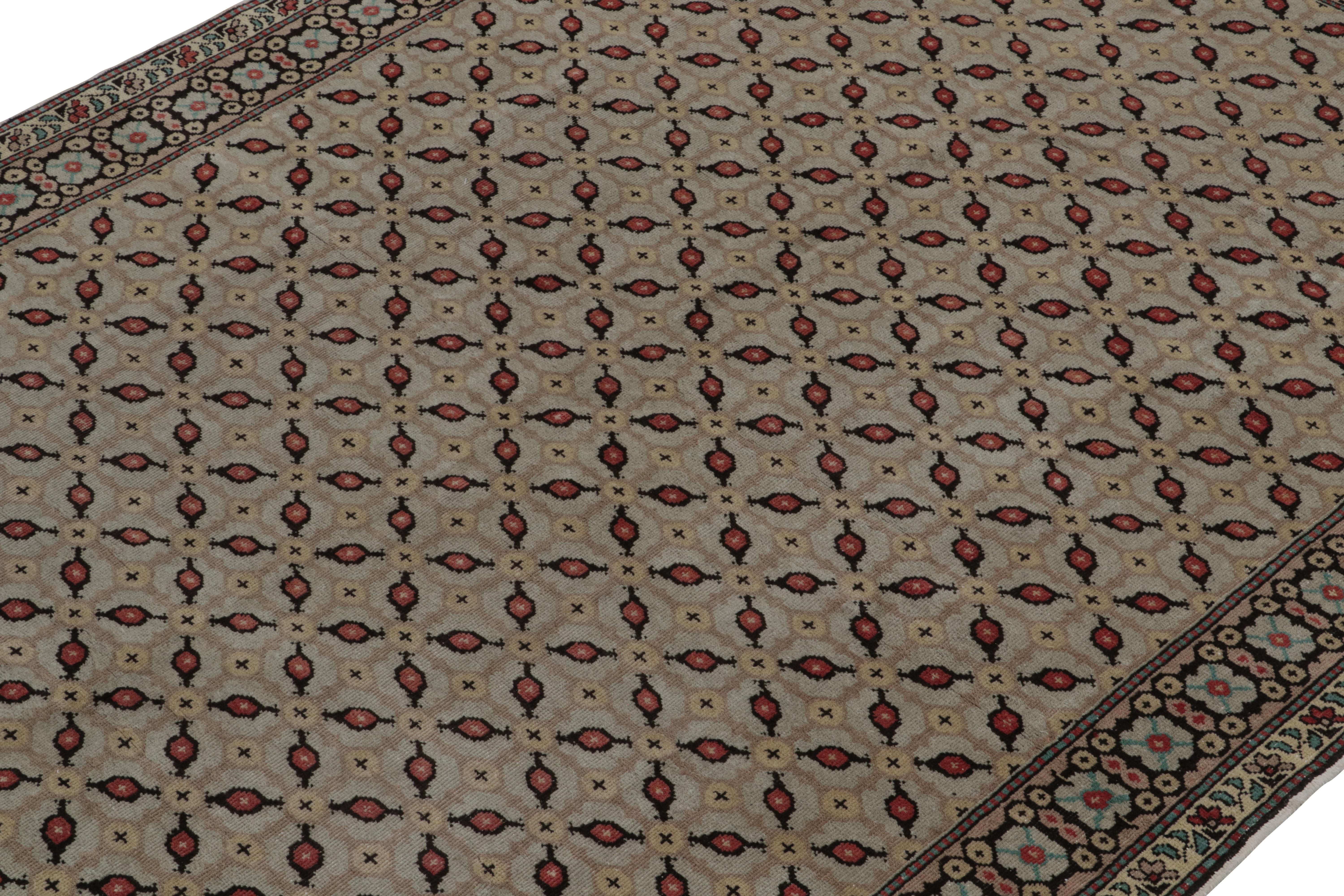 Turkish 1960s Vintage Distressed Rug in Beige-Brown Geometric Pattern by Rug & Kilim For Sale