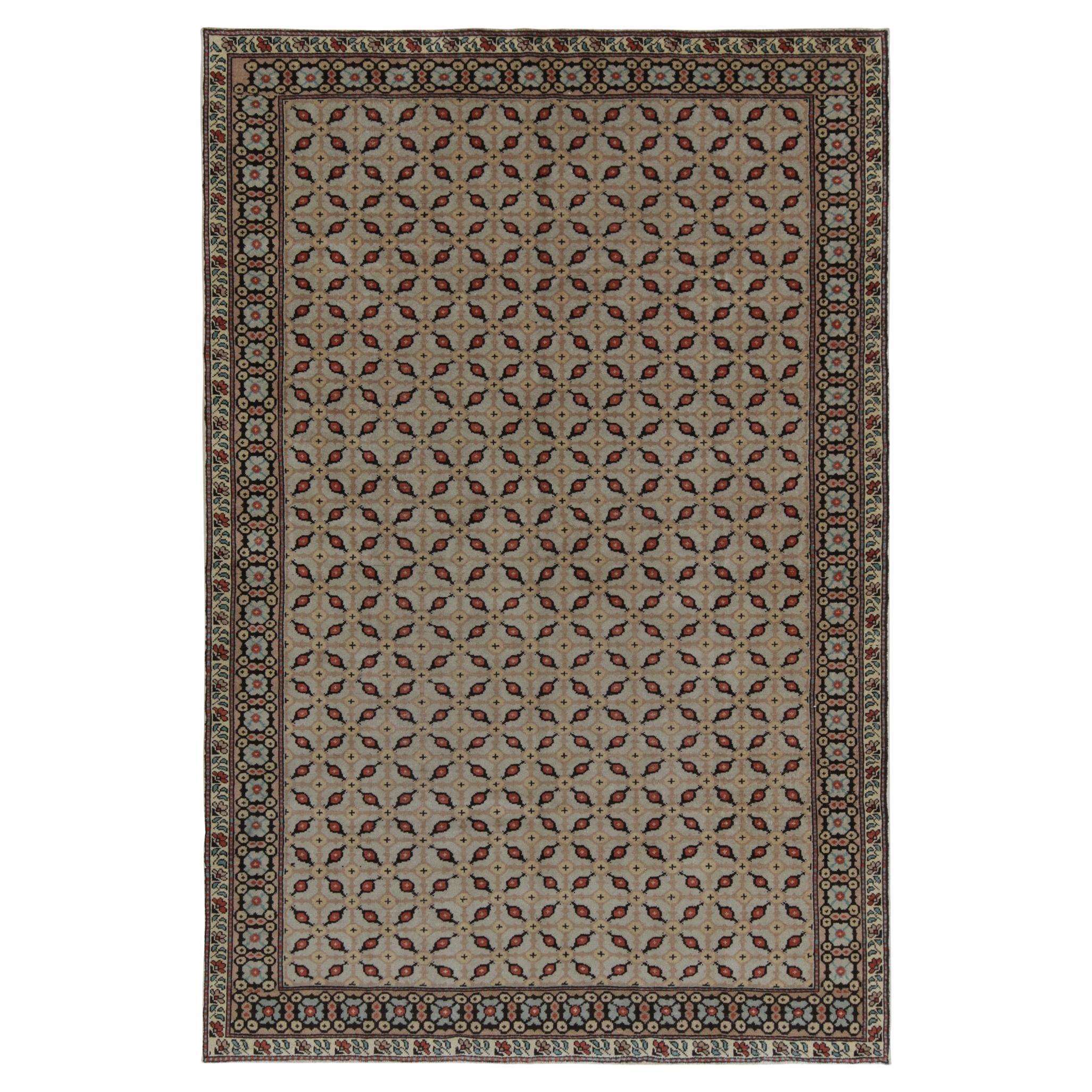 1960s Vintage Distressed Rug in Beige-Brown Geometric Pattern by Rug & Kilim For Sale