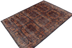 1960s Vintage Distressed Rug in Blue with Ochre Floral Patterns by Rug & Kilim