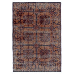 1960s Vintage Distressed Rug in Blue with Ochre Floral Patterns by Rug & Kilim