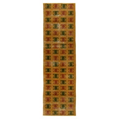 1960s Vintage Distressed Rug in Gold, Red Green Geometric Pattern by Rug & Kilim
