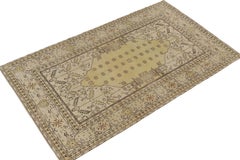 1960s Vintage Distressed Rug in Gold, White Geometric Pattern by Rug & Kilim
