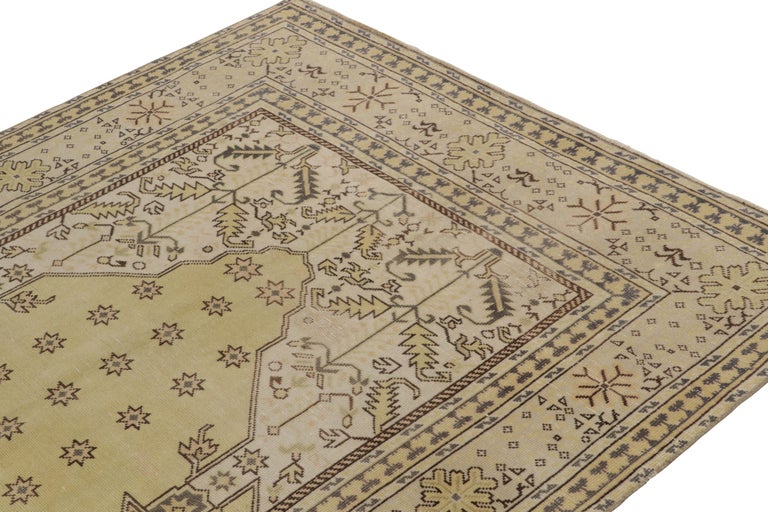 1960s Vintage Distressed Rug in Gold, White Geometric Pattern by Rug ...