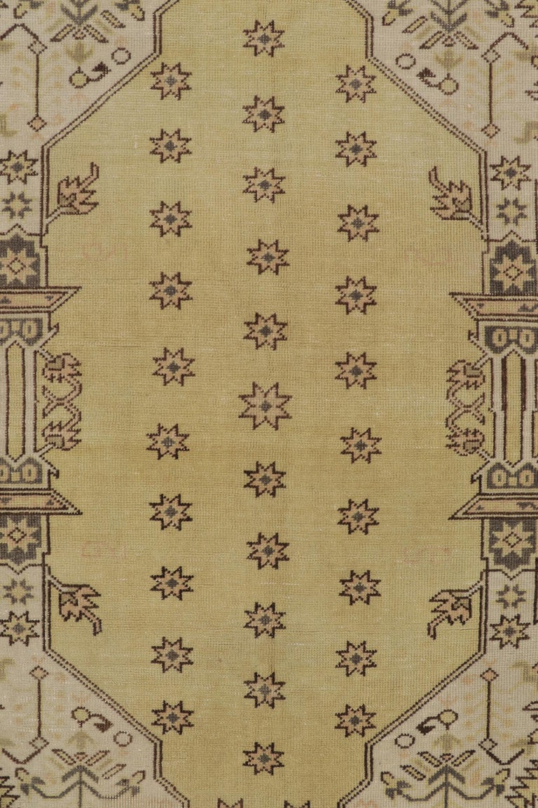 1960s Vintage Distressed Rug in Gold, White Geometric Pattern by Rug ...
