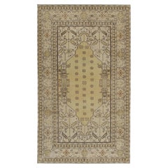 1960s Retro Distressed Rug in Gold, White Geometric Pattern by Rug & Kilim