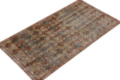 1960s Vintage Distressed Rug in Golden-Brown Geometric Patterns by Rug & Kilim