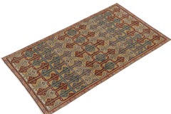 1960s Vintage Distressed Rug Gold-Brown & Red Geometric Pattern by Rug & Kilim