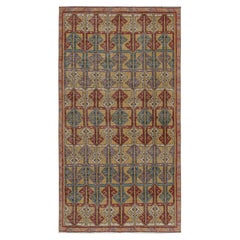 Teppich im Vintage-Stil aus den 1960er Jahren mit geometrischem Muster in Gold-Braun und Rot von Teppich & Kelim