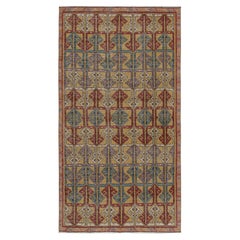 1960s Vintage Distressed Rug Gold-Brown & Red Geometric Pattern by Rug & Kilim