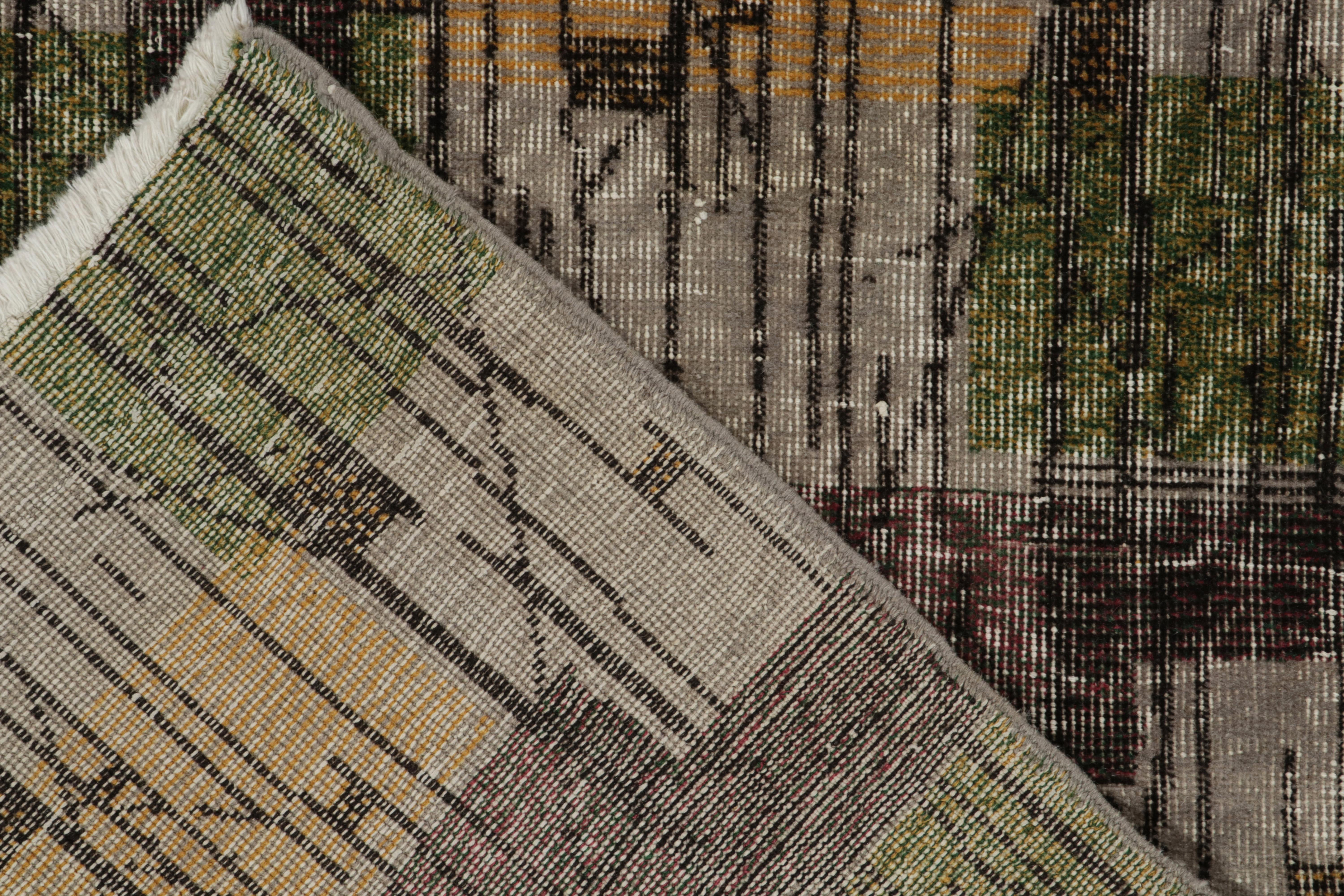 Tappeto vintage anni '60 con motivo Deco grigio, marrone e verde di Rug & Kilim In condizioni buone in vendita a Long Island City, NY