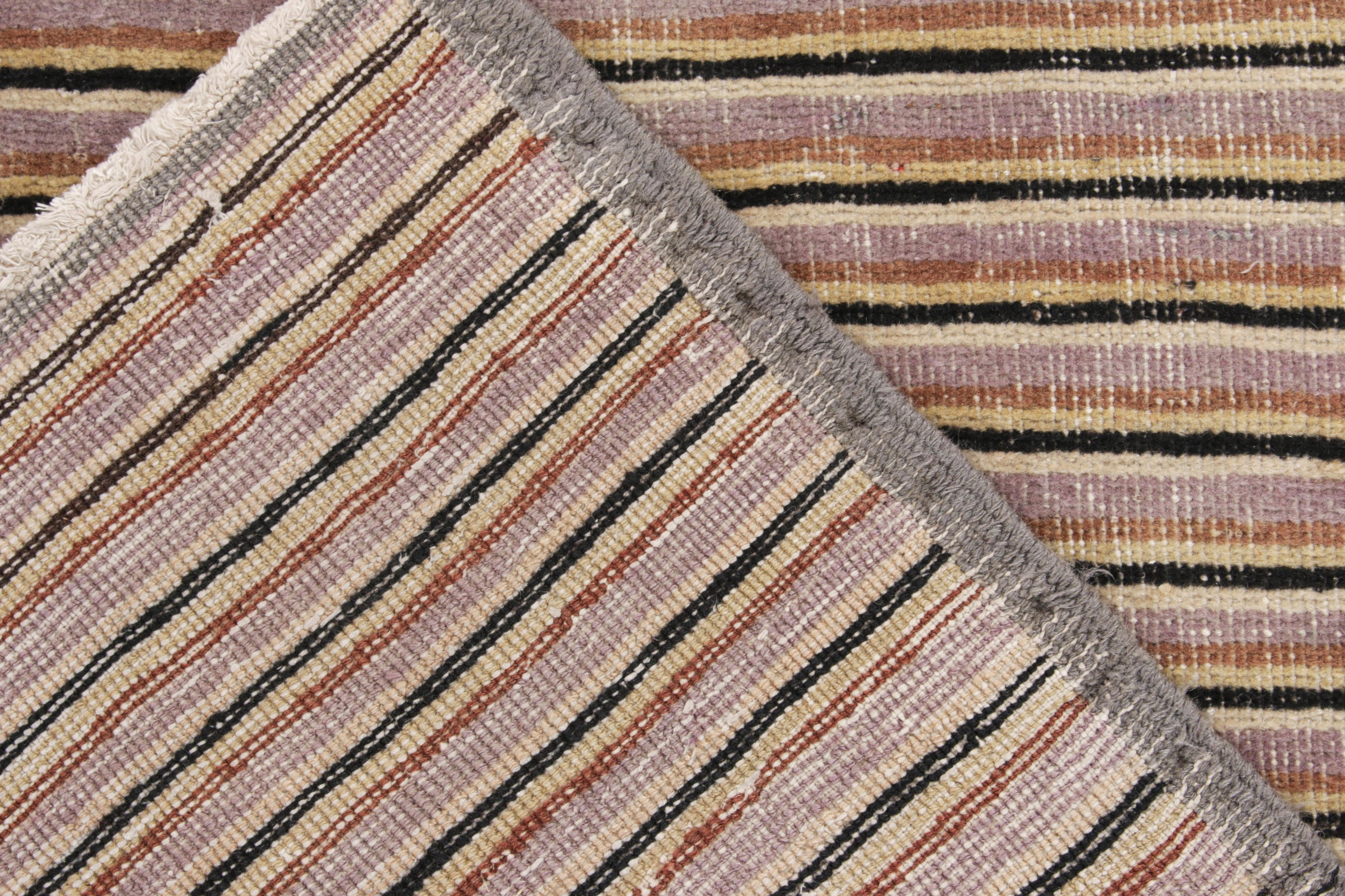 1960s Vintage Distressed Rug in Gray, Brown Striped Pattern by Rug & Kilim In Good Condition For Sale In Long Island City, NY