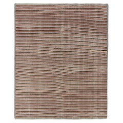 1960s Retro Distressed Rug in Gray, Brown Striped Pattern by Rug & Kilim