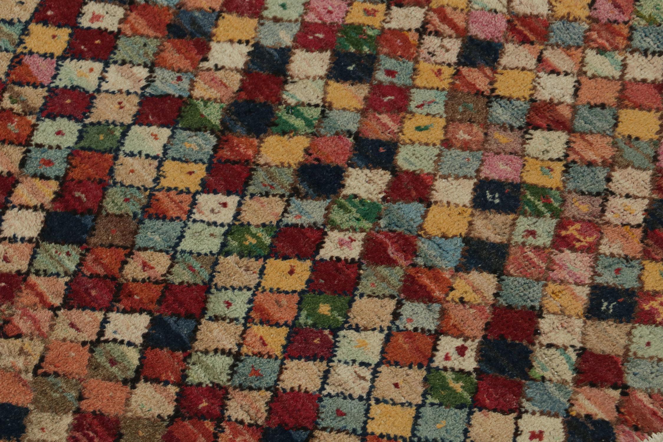 Turkish 1960s, Vintage Distressed Rug in Multicolor Diamond Patterns by Rug & Kilim For Sale