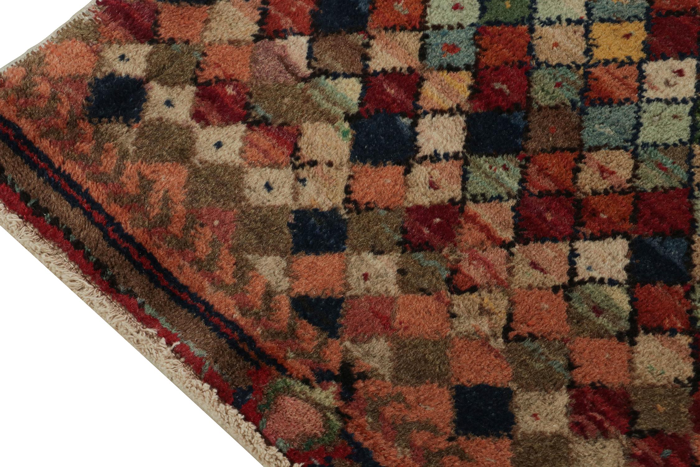 Hand-Knotted 1960s, Vintage Distressed Rug in Multicolor Diamond Patterns by Rug & Kilim For Sale