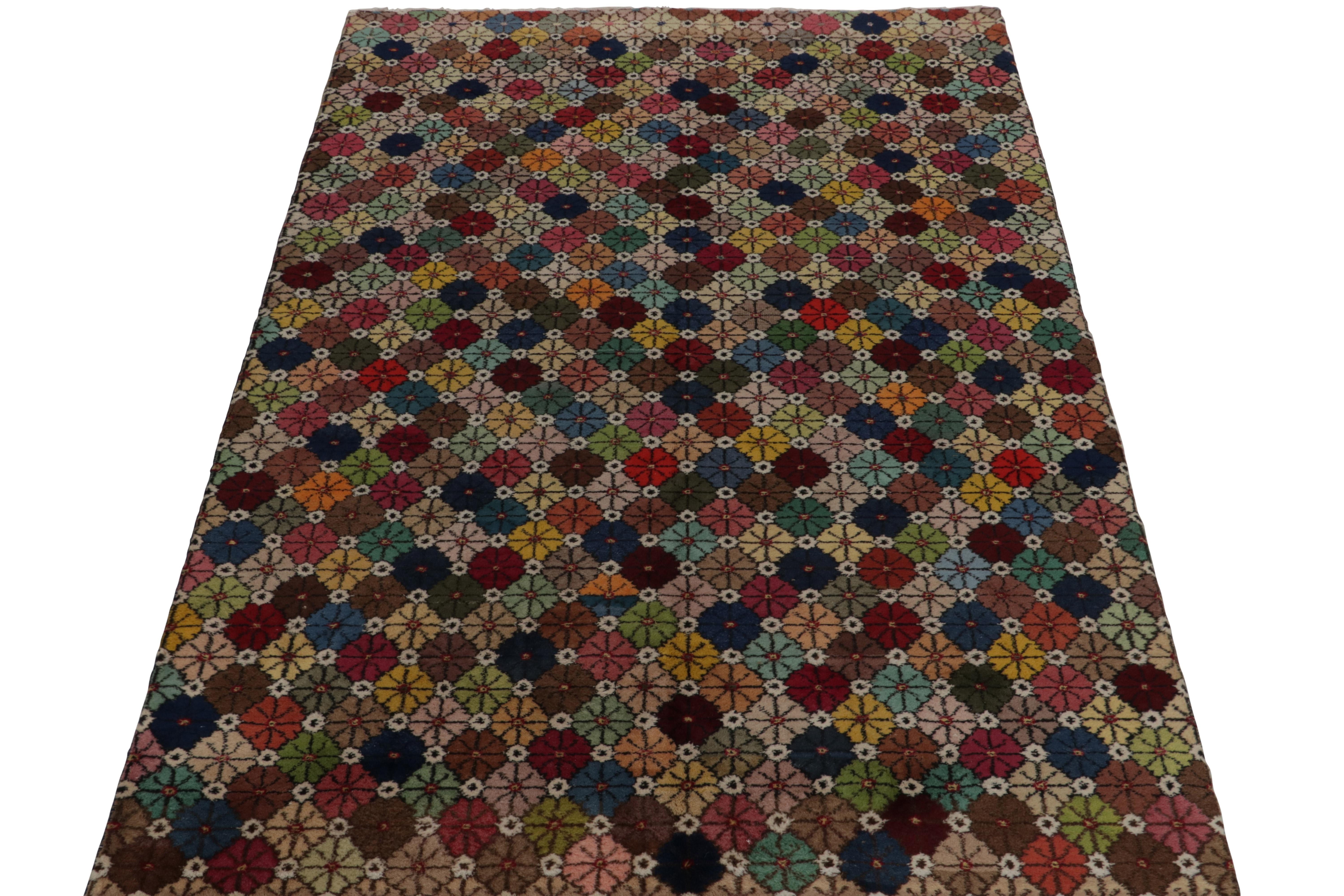 Turkish 1960s Vintage Distressed Rug in Multicolor Geometric Patterns by Rug & Kilim For Sale