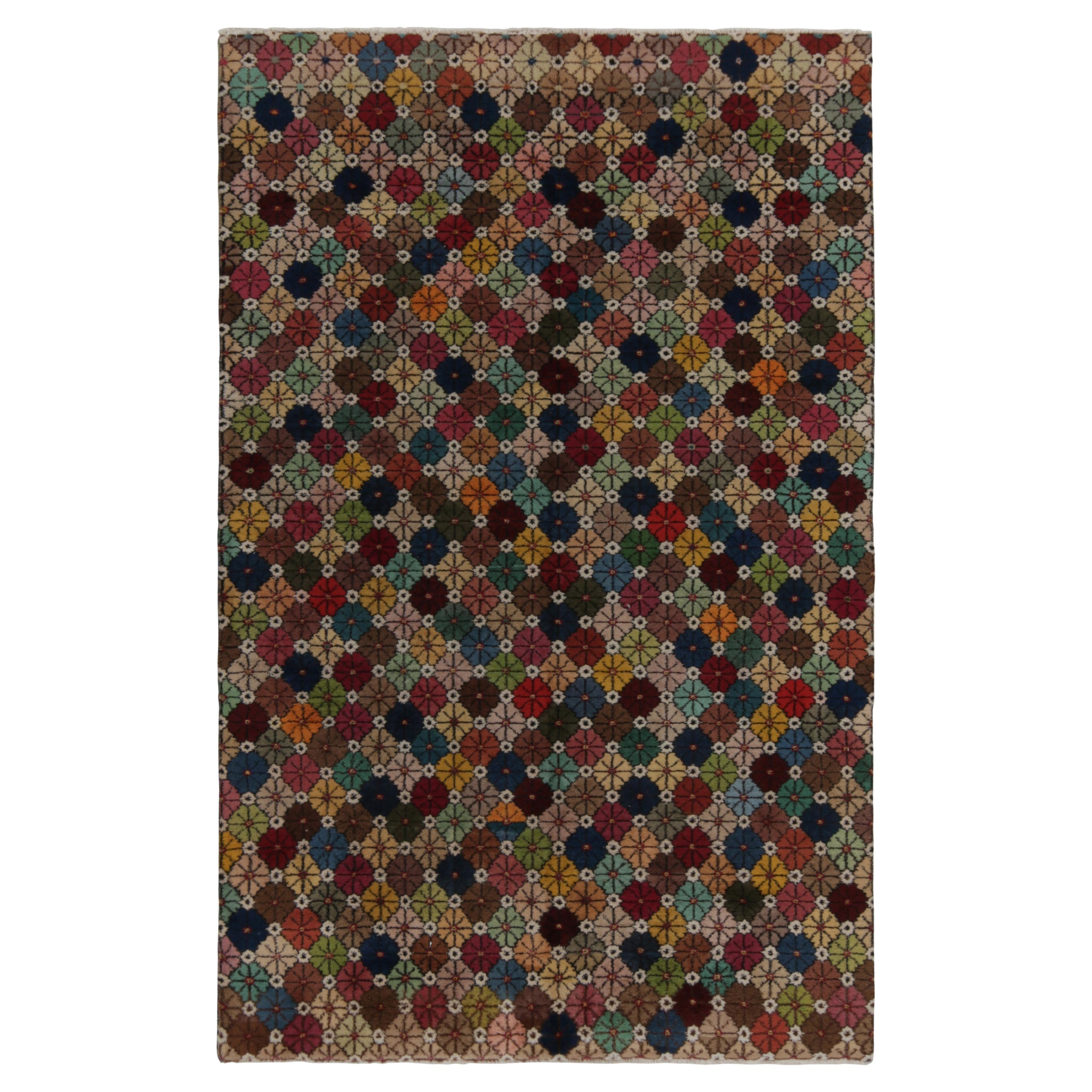 1960s Vintage Distressed Rug in Multicolor Geometric Patterns by Rug & Kilim For Sale