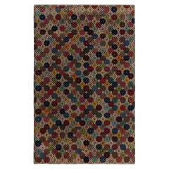 1960s Vintage Distressed Rug in Multicolor Geometric Patterns by Rug & Kilim