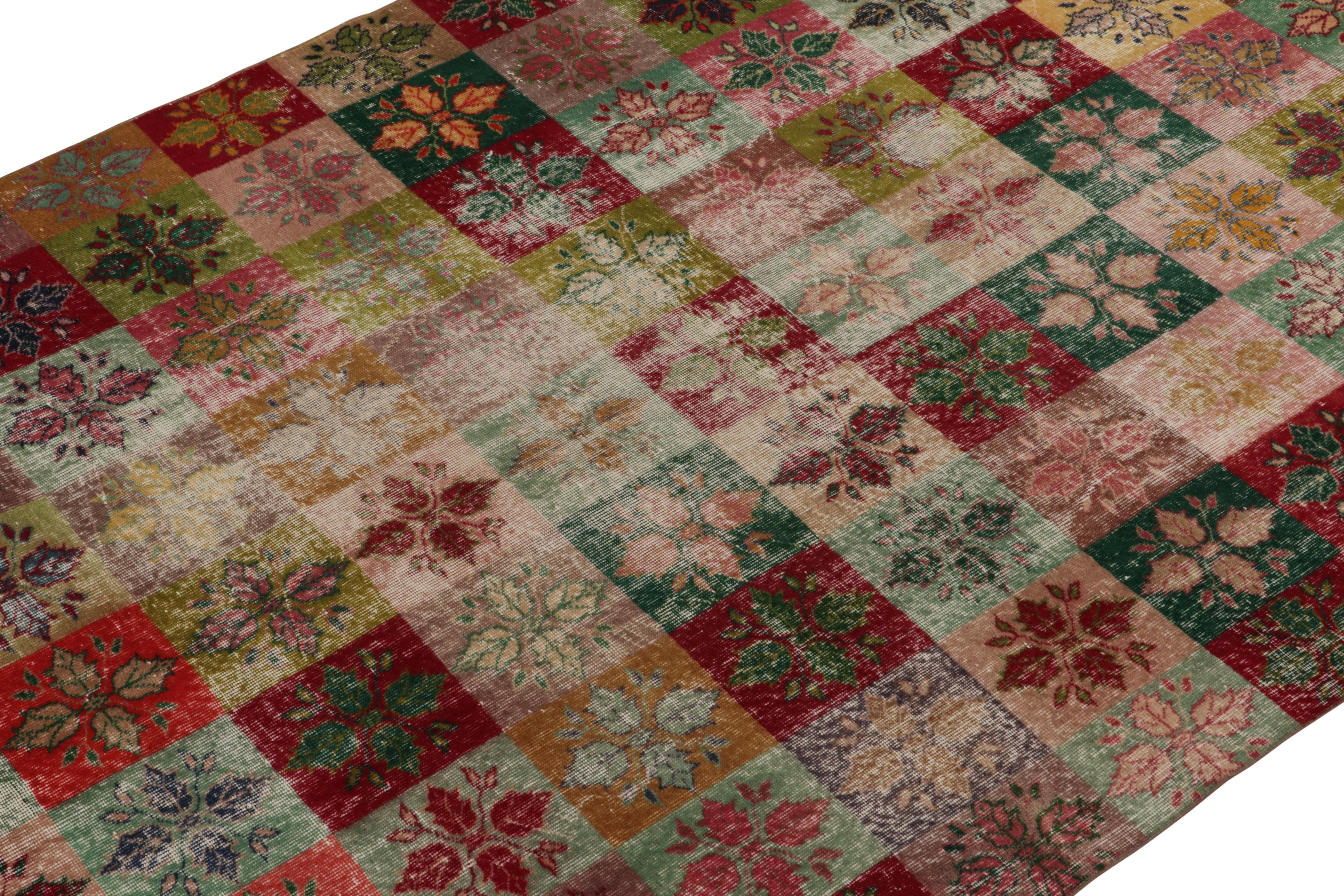 Turkish 1960s Vintage Distressed Rug in Multicolor Geometric Pattern by Rug & Kilim For Sale