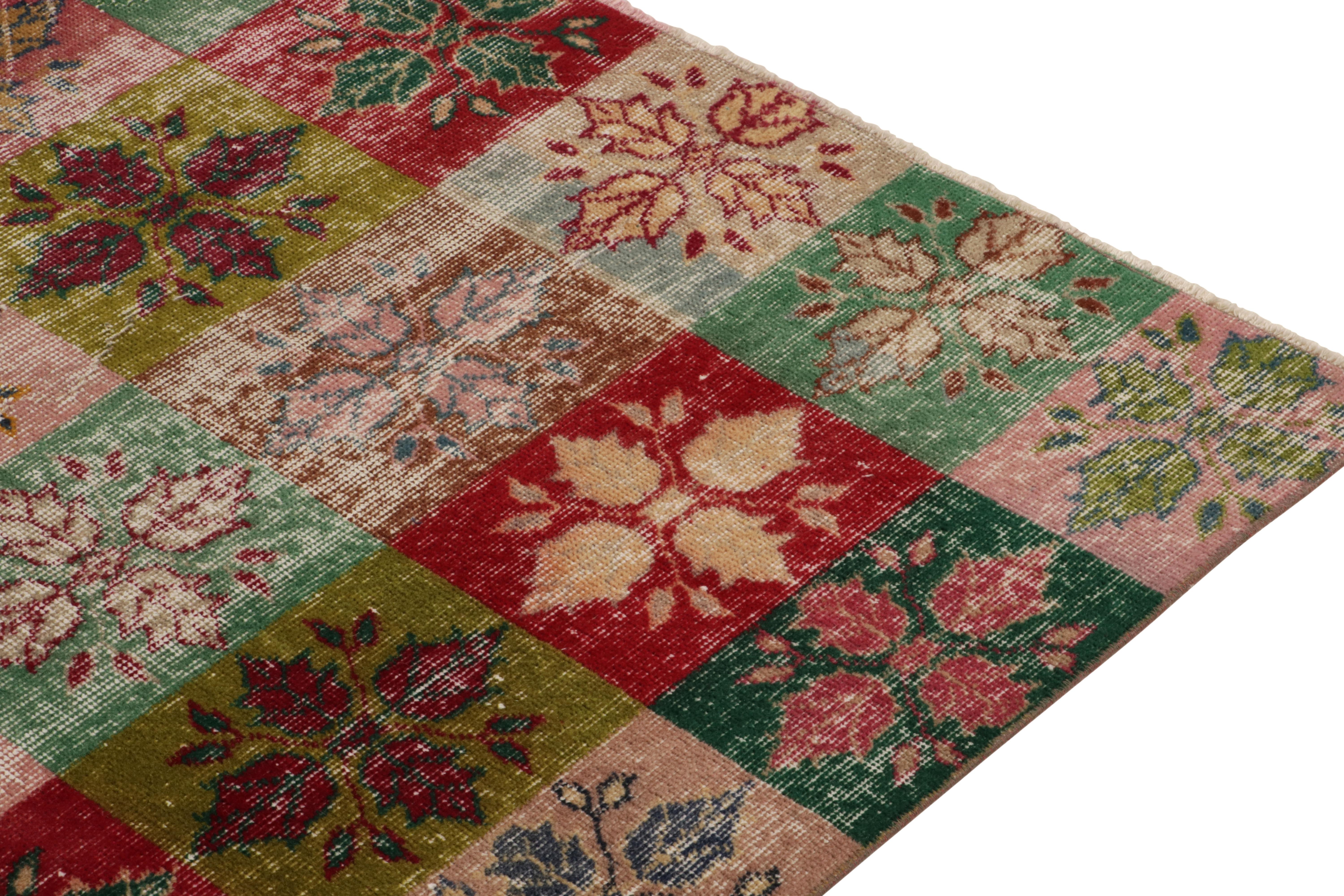 Hand-Knotted 1960s Vintage Distressed Rug in Multicolor Geometric Pattern by Rug & Kilim For Sale