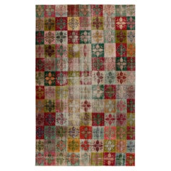 1960s Retro Distressed Rug in Multicolor Geometric Pattern by Rug & Kilim