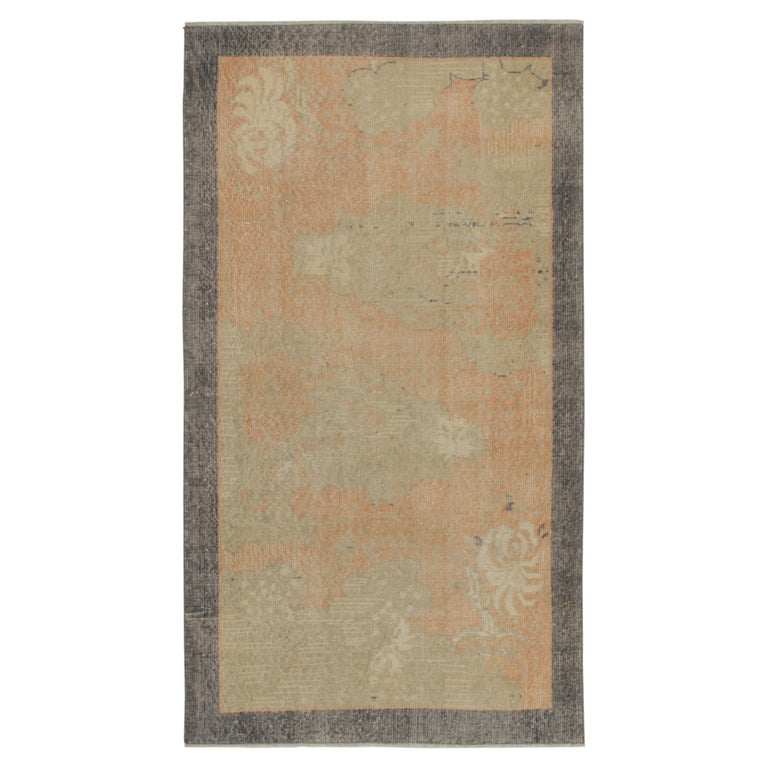1960s Vintage Distressed Rug in Orange and Beige Abstract Pattern by ...