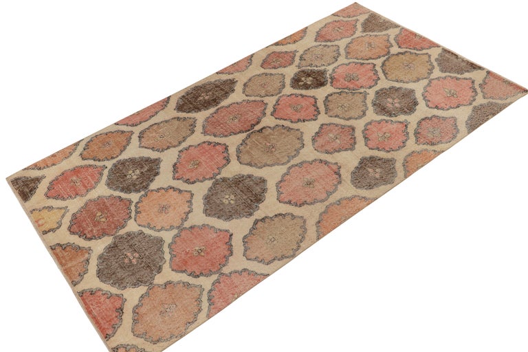 1960s Vintage Distressed Rug in Pink and Brown Geometric Pattern by Rug ...