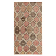1960s Vintage Distressed Rug in Pink and Brown Geometric Pattern by Rug & Kilim
