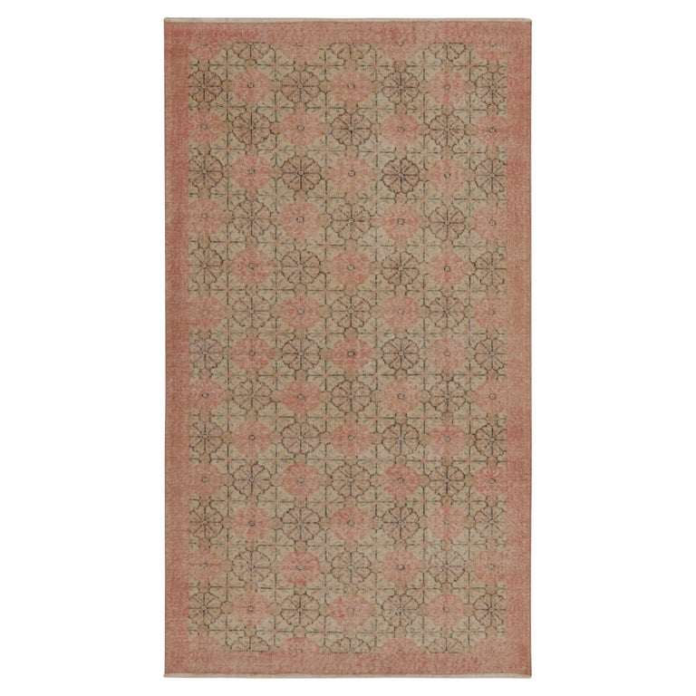 1960s Vintage Distressed Rug in Pink and Beige Floral Patterns by Rug ...