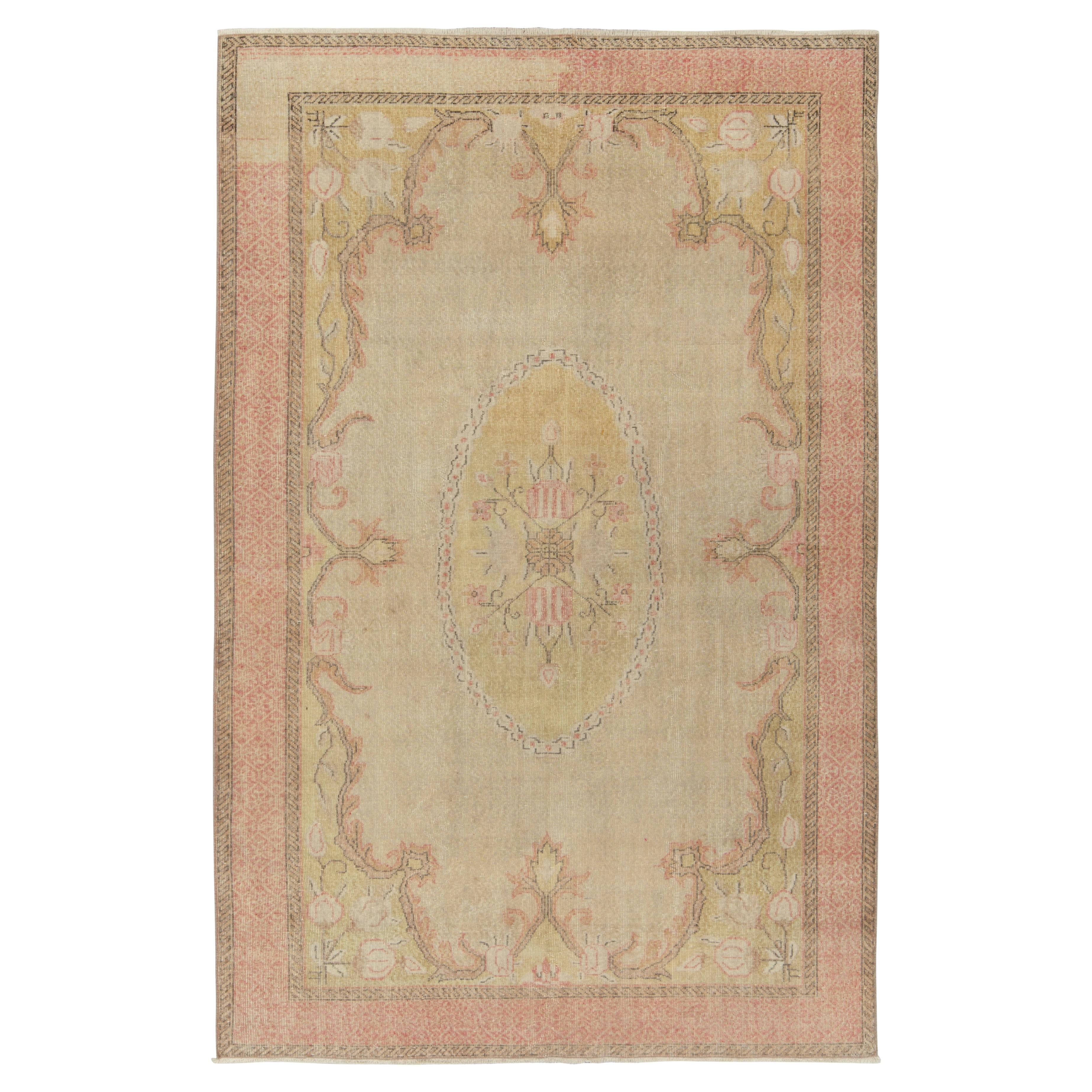 Vintage-Teppich im Used-Stil aus den 1960er Jahren in Beige mit floralen Medaillonmustern von Teppich & Kelim im Angebot