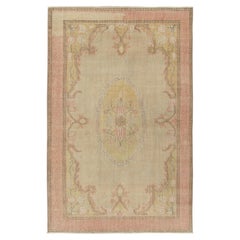 1960s Vintage Distressed Rug in Beige Floral Medallion Patterns by Rug & Kilim