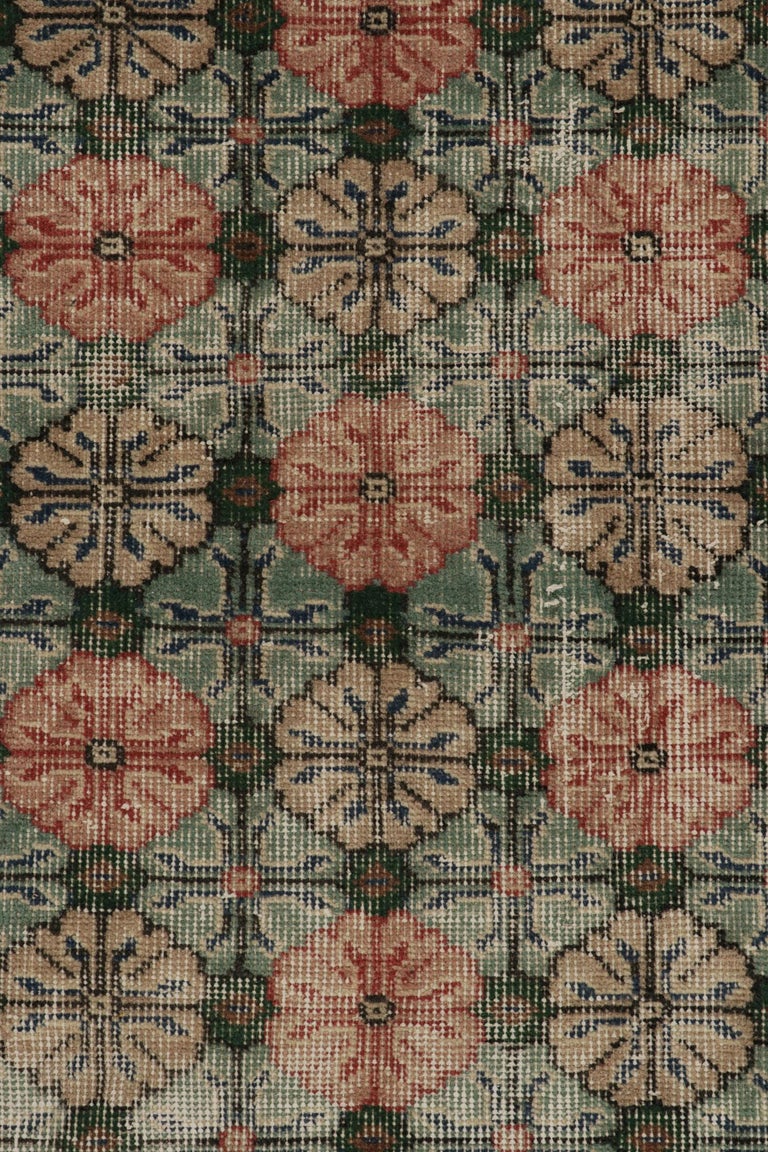 1960s Vintage Distressed Rug in Red, Beige Floral Patterns by Rug and ...
