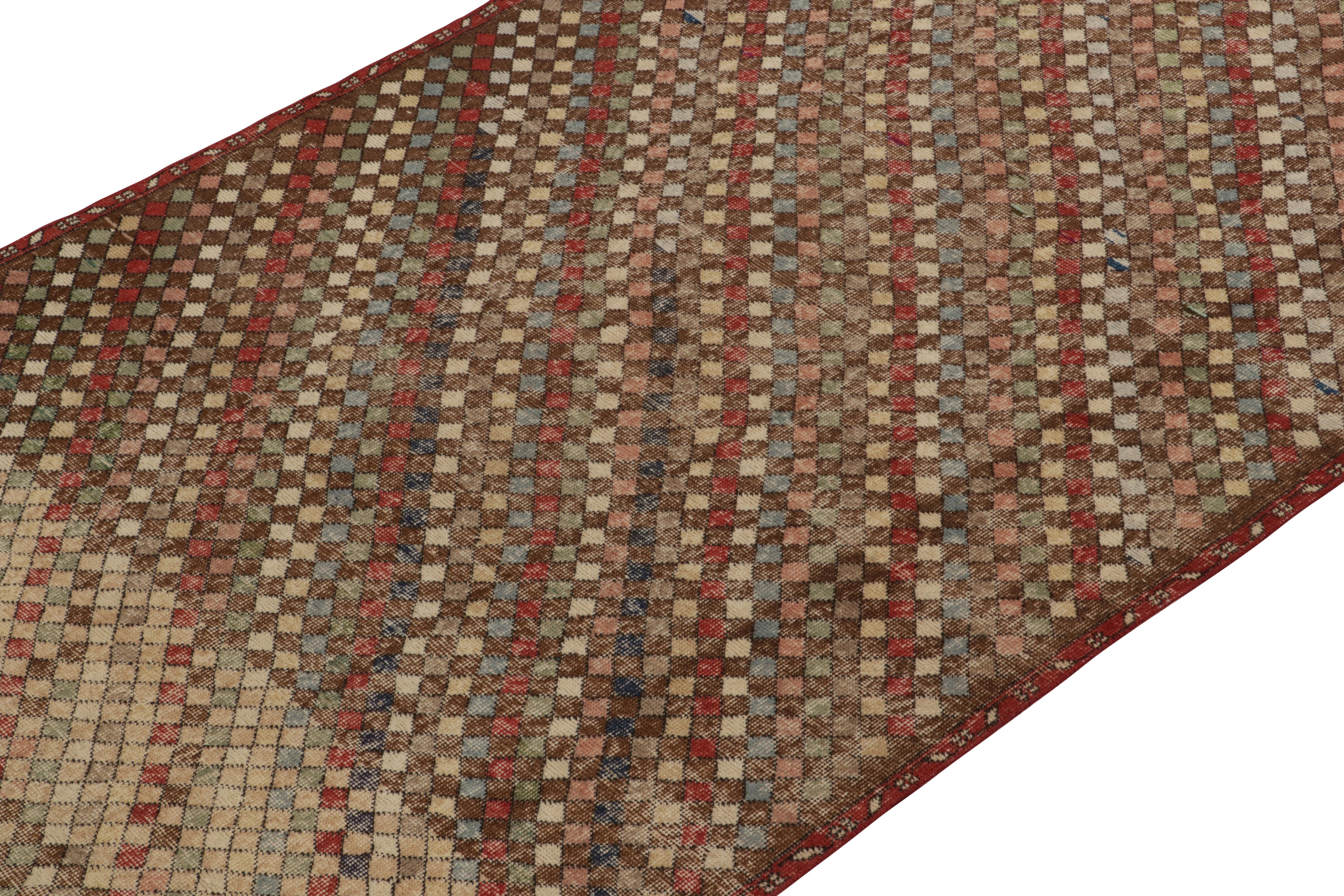 Hand-Knotted 1960s Vintage Distressed Rug in Red, Beige-Brown and Multi Hued by Rug & Kilim For Sale