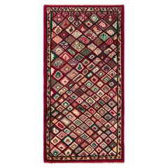 1960s Vintage Distressed Rug in Red & Green Geometric Pattern by Rug & Kilim