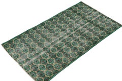 1960s Vintage Distressed Rug in Teal Green Lattice Patterns with by Rug & Kilim
