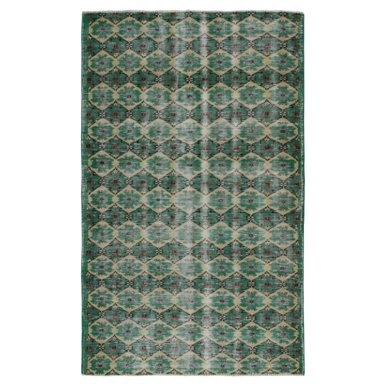 Distressed Outdoor Rug 1960s Vintage Distressed Rug in Teal Green Lattice Patterns with by Rug ...