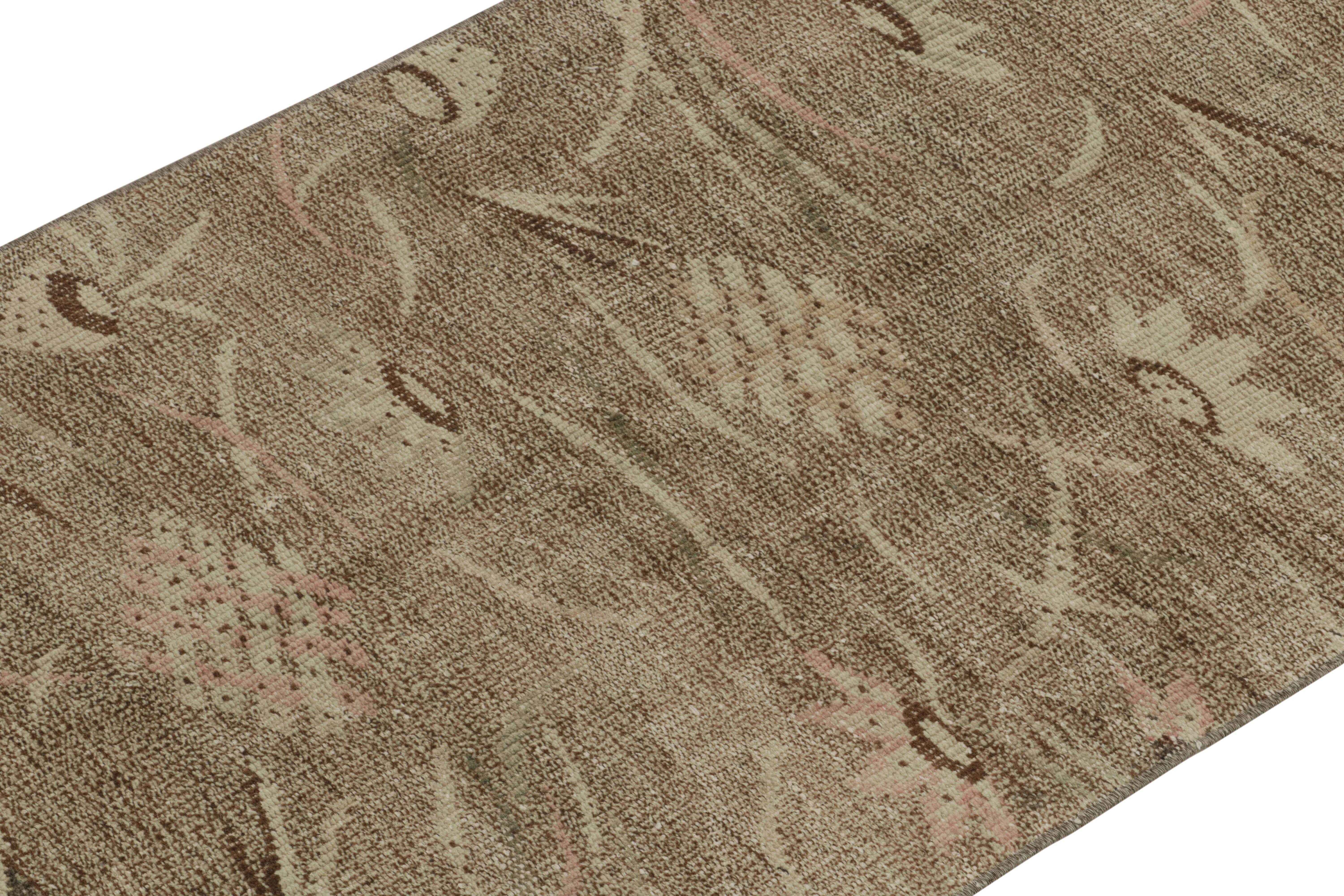 Turkish 1960s Vintage Distressed Runner in Beige-Brown Abstract Patterns by Rug & Kilim For Sale