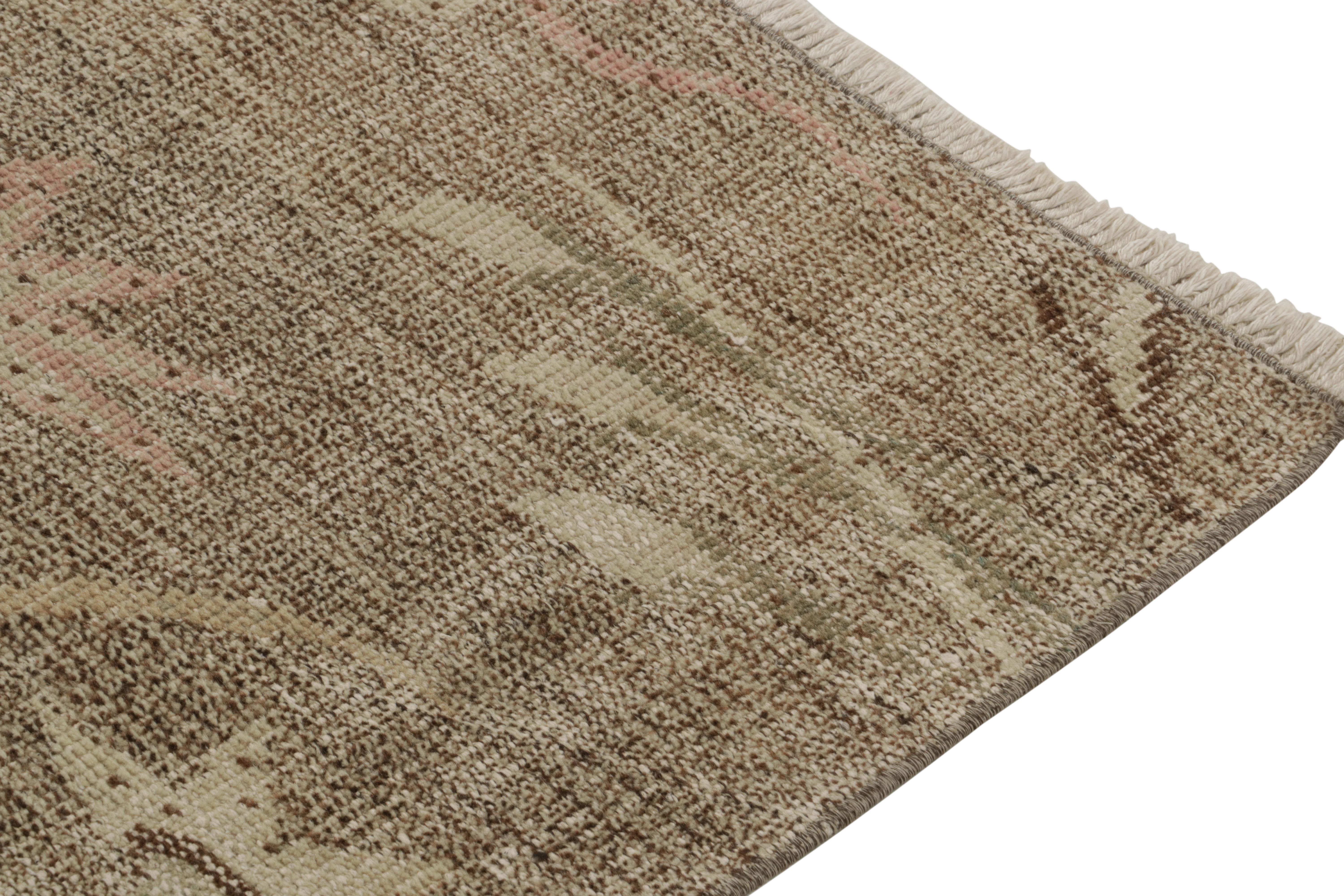 Hand-Knotted 1960s Vintage Distressed Runner in Beige-Brown Abstract Patterns by Rug & Kilim For Sale