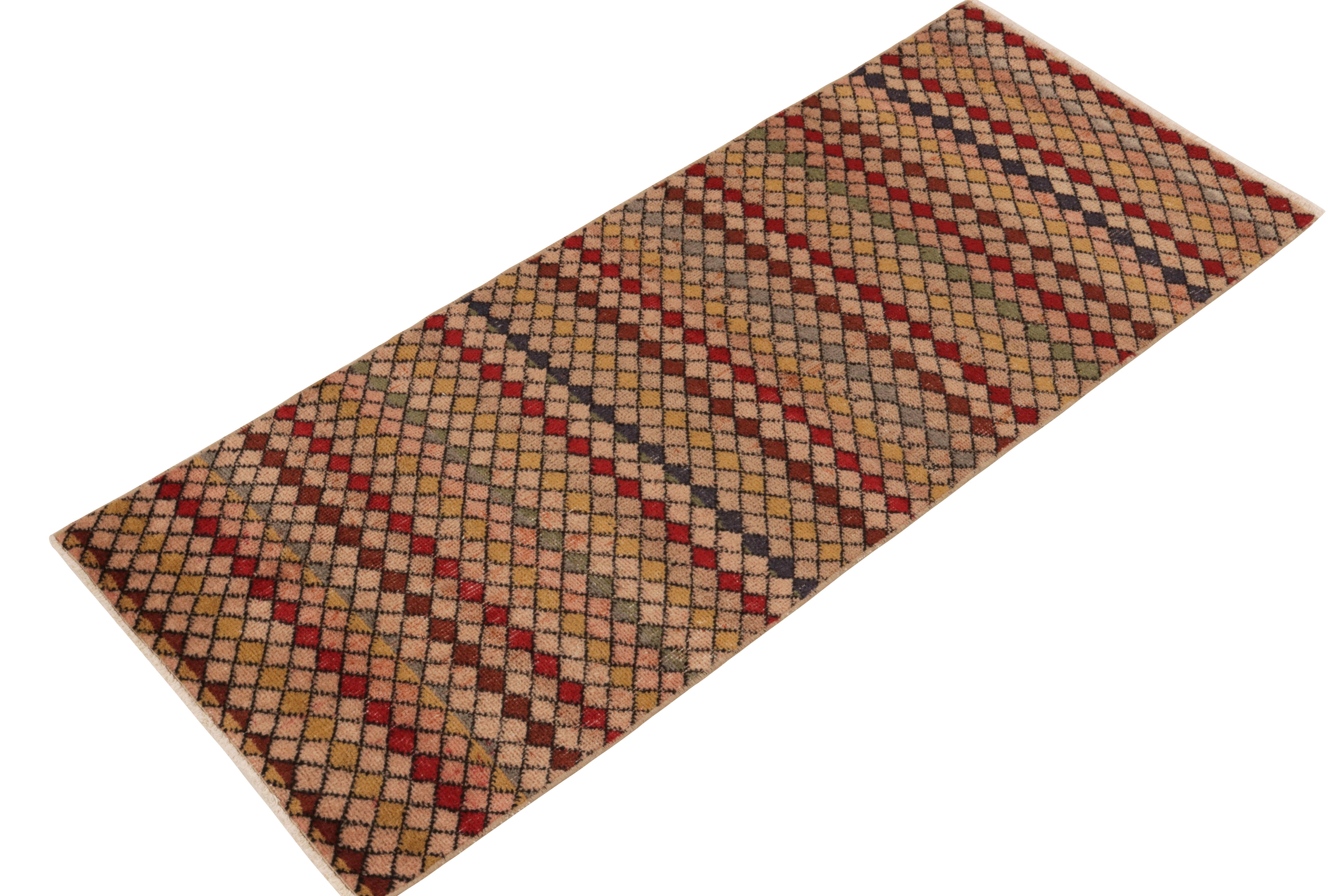 Art Deco 1960s Vintage Distressed Runner in Multicolor Geometric Pattern by Rug & Kilim For Sale