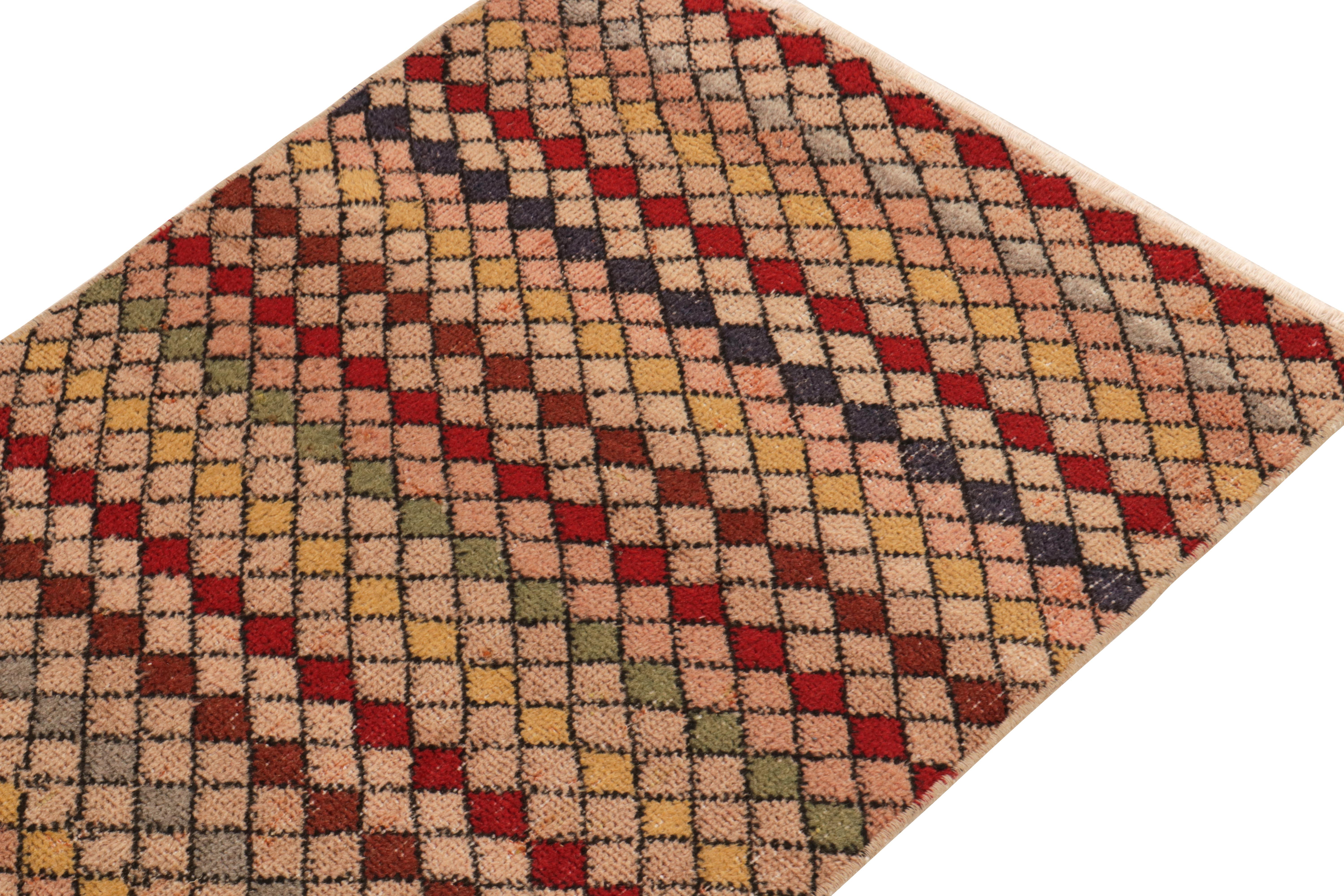 Indian 1960s Vintage Distressed Runner in Multicolor Geometric Pattern by Rug & Kilim For Sale