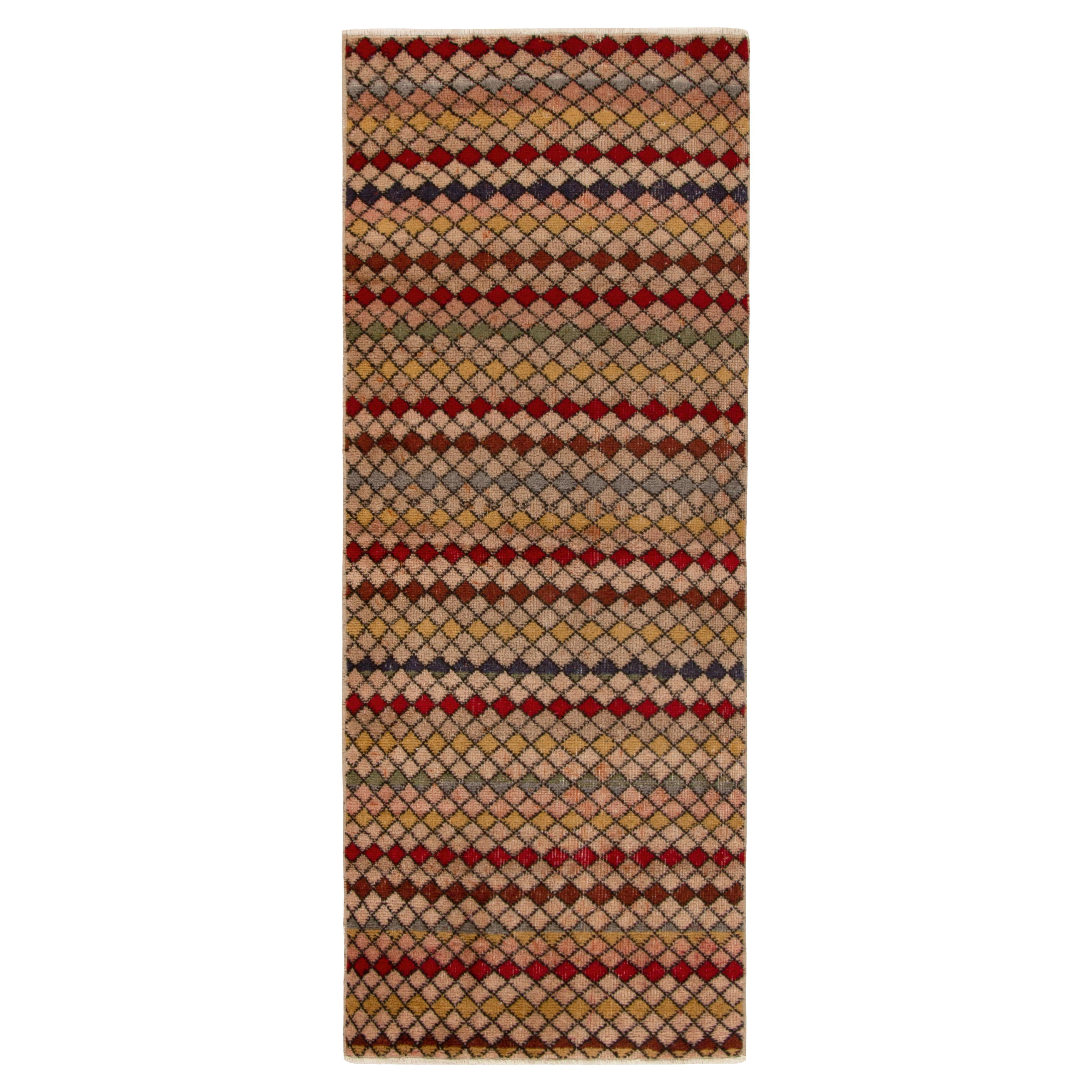 1960s Vintage Distressed Runner in Multicolor Geometric Pattern by Rug & Kilim For Sale