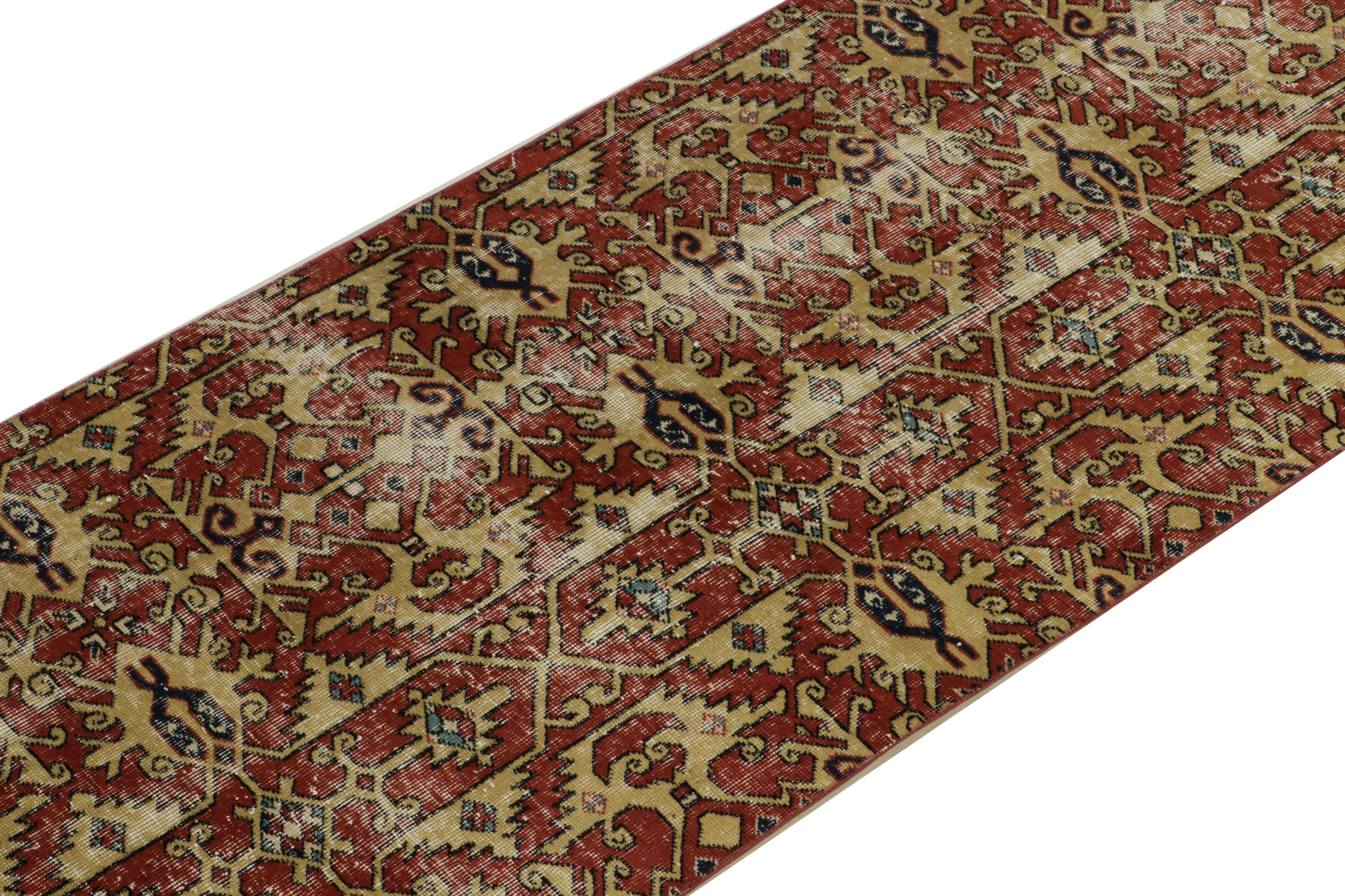 Turkish 1960s Vintage Distressed Runner in Gold, Red, Geometric Patterns by Rug & Kilim