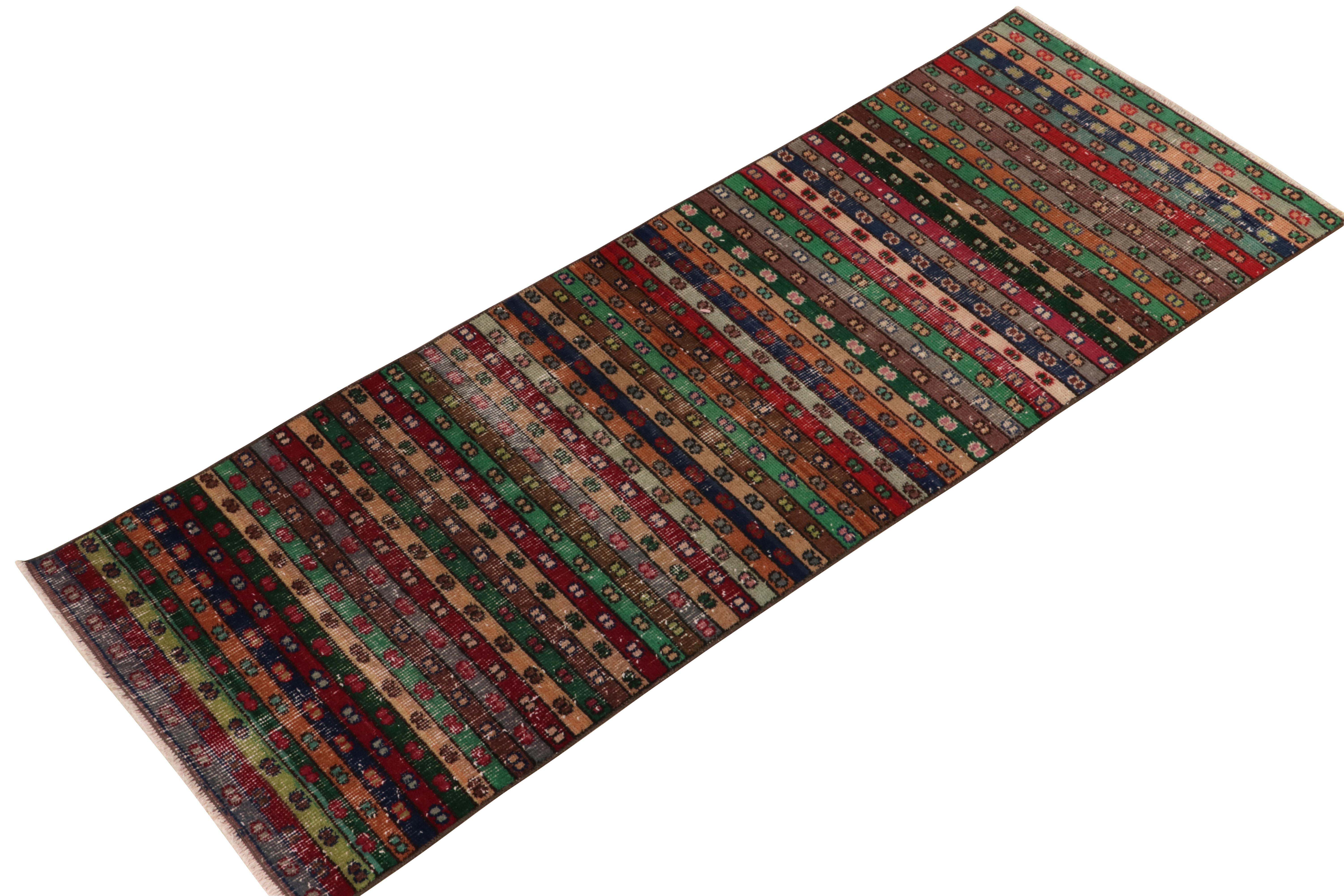 Mid-Century Modern 1960s Vintage Runner in Multicolor Stripes, Geometric Patterns by Rug & Kilim For Sale